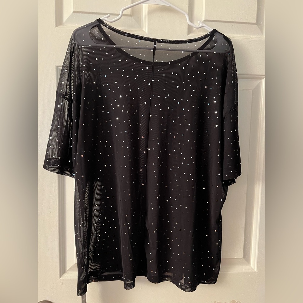SHEIN SXY Plus Sequin Detail Drop Shoulder Mesh Top w/o Bra